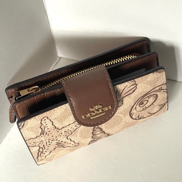 Coach Medium Corner Zip Wallet Shell CBO36 Brown Signature Canvas ID Compact - Picture 3 of 8